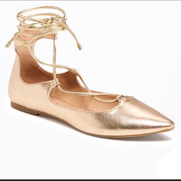 Old Navy Shoes - 2/$30 Old Navy Gold laceup pointed toe flats